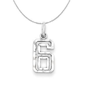 Silver, Varsity Collection, Small D/C Number 6 Necklace - 24 In